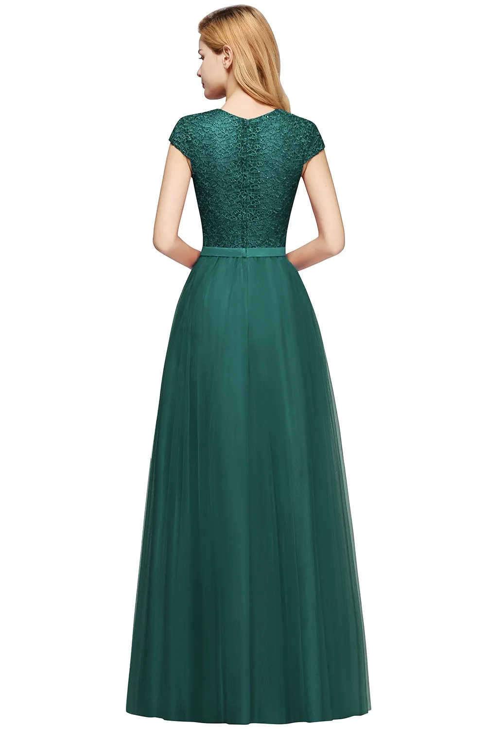 Dark Green Chiffon Lace Long Bridesmaid Dress Sexy Transparent Back Tulle Evening Gowns Pink Silver With Sashes Vestido De Festa