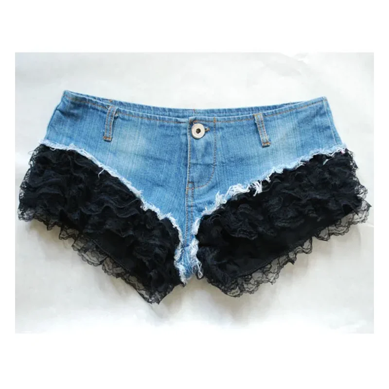 

Nicemix Subculture Girai Kei Women's Denim Jeans With Lace High Waist Frayed Hem Pu Leather Patchwork Hot Pants Harajuku Gothic