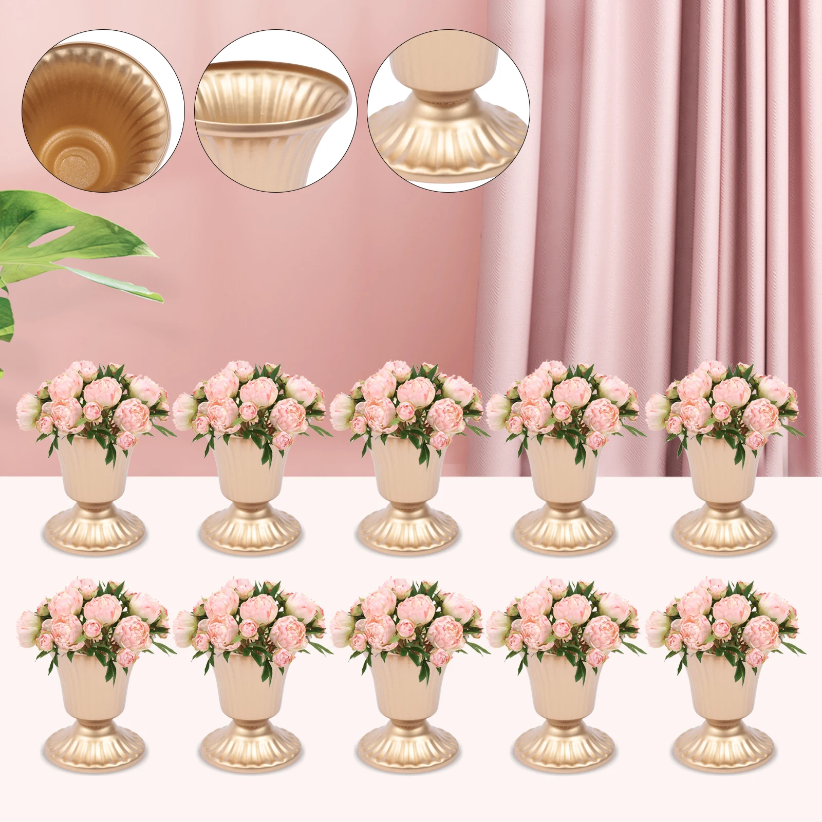 10pcs Flower Vase Creative Golden Flower Trumpet Vases Desktop Wedding Party Centerpieces Holder