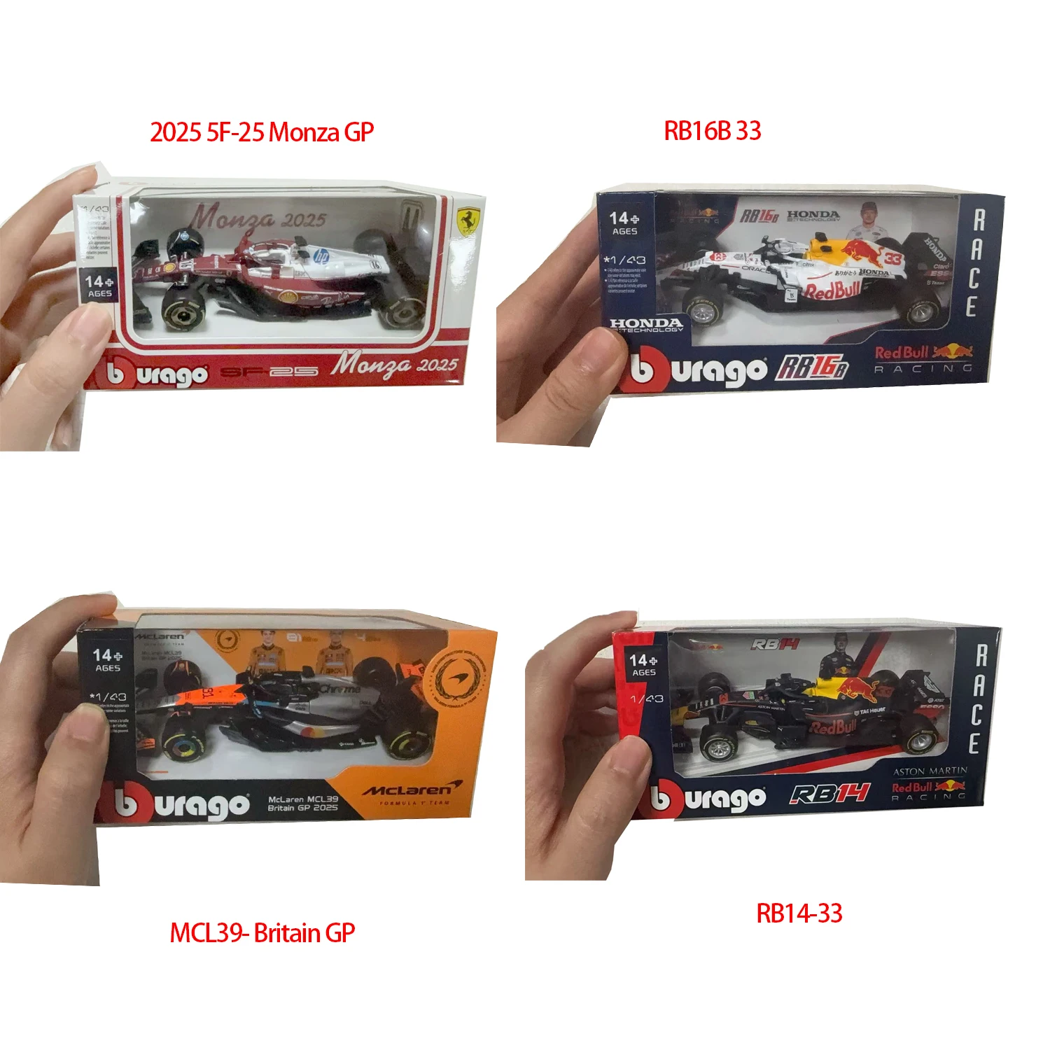 Bburago 1:43 F1 Ferrari SF25 Monza Itália, Modelo de Carro em Liga Metálica, Várias Opções de F1 Disponíveis: Red Bull RB16B, Mercedes W10