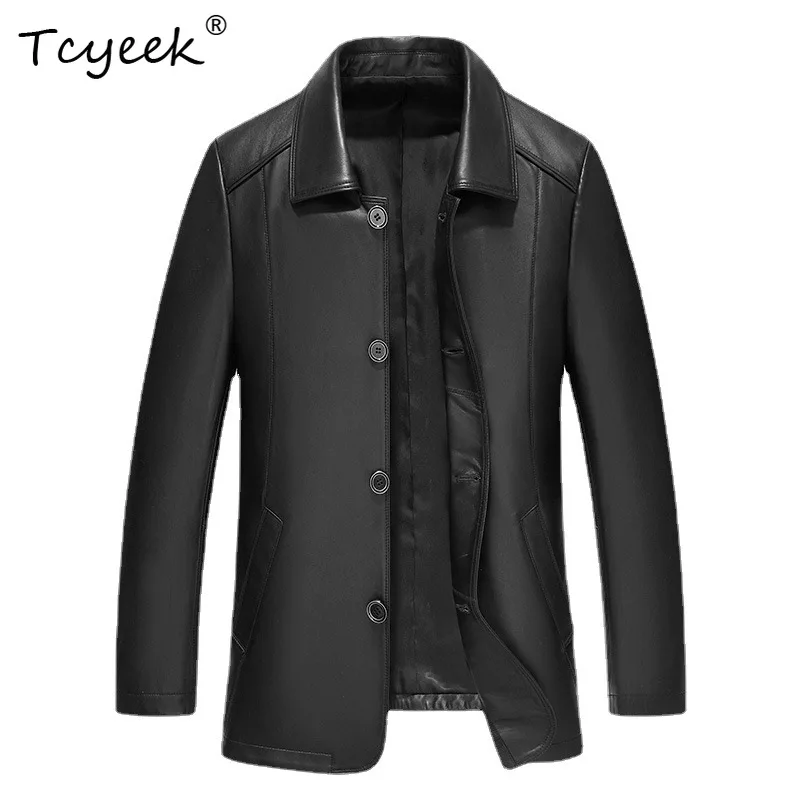 Tcyeek Real Leather Jacket Men Clothing Spring Autumn Mens Coats Natural Sheepskin Coat Lapel Collar Trendy Jaqueta De Couro