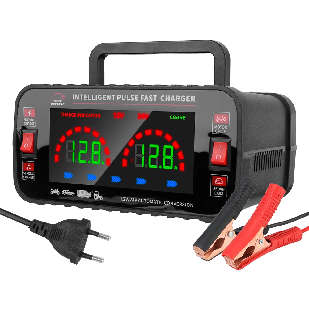 

Полностью автоматическое автомобильное зарядное устройство высокой мощности, импульсный ремонт для свинцово-кислотных гелевых аккумуляторов AGM, вилка европейского стандарта, 150 Вт, 12 В/10 А, 24 В/5 А