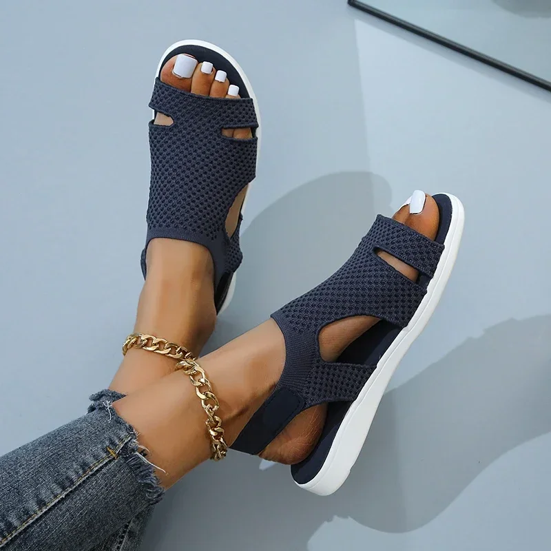 2022 New Summer Women Sandals Sexy Shoes Crystal Casual Woman Flats Buckle Strap Ladies Fashion Beach Shoe Big size 36-43