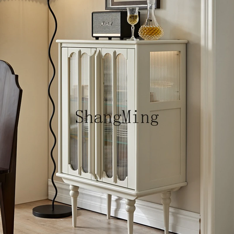 

ZYH solid wood double door dining side cabinet retro living room storage high side cabinet dining room wine cabinet bookcase