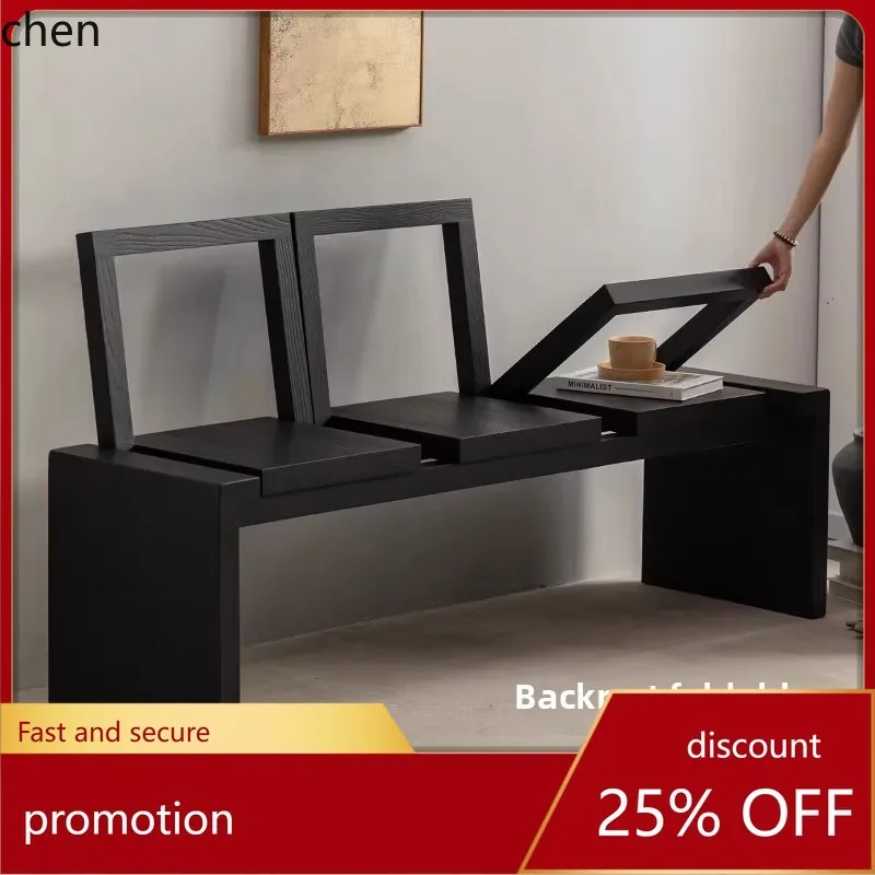 

HT Wabi-Sabi Style Solid Wood Long Bench Living Room Backrest Long Bench Retro Bedside Long Chair Shoe Changing Bench