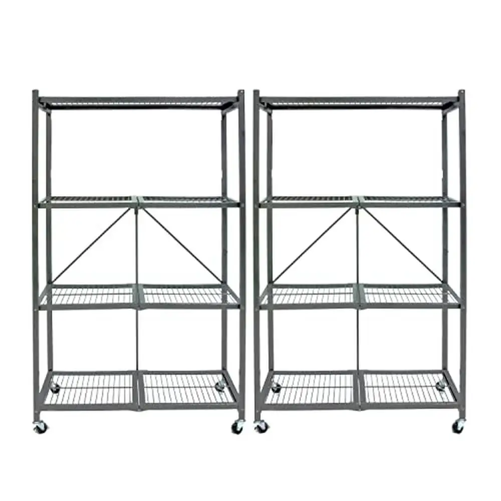 4 Tier Wheeled Folding Steel Storage Unit Adults Heavy Duty Commercial Grade Shelving Racks Garage Kitchen Laundry Room Easy