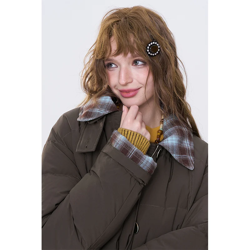 معطف ELFSACK كاجوال بسيط مع طية صدر السترة مخطط Preppy للنساء