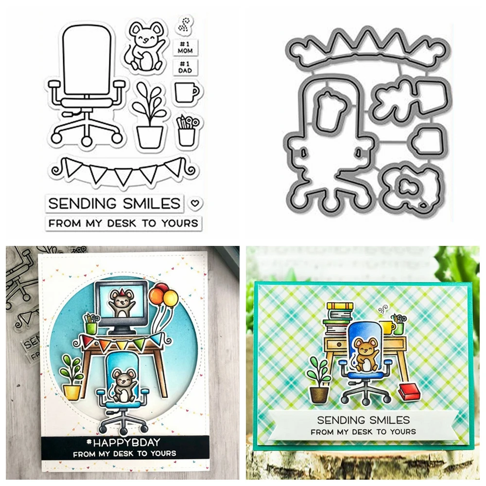 Rabbit,Fox,Squirrel,Scooter,Balloons and Party Elements Friendship Theme Metal Cutting Dies and Clear Stamp For DIY Craft Making