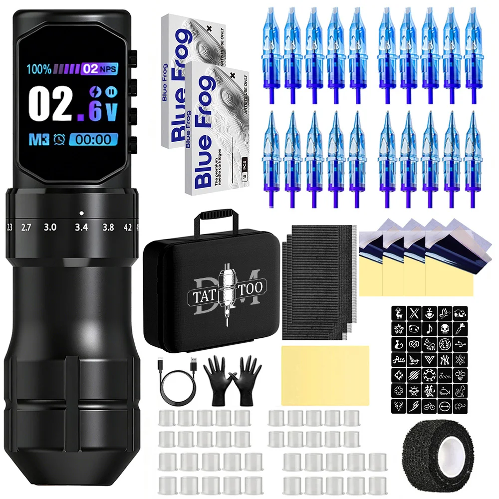 

Набор для татуировки DM Tattoo Gun Kit: полный комплект для тату-машинки, профессиональный набор для тату-машинки, беспроводная тату-машинка с блоком питания.