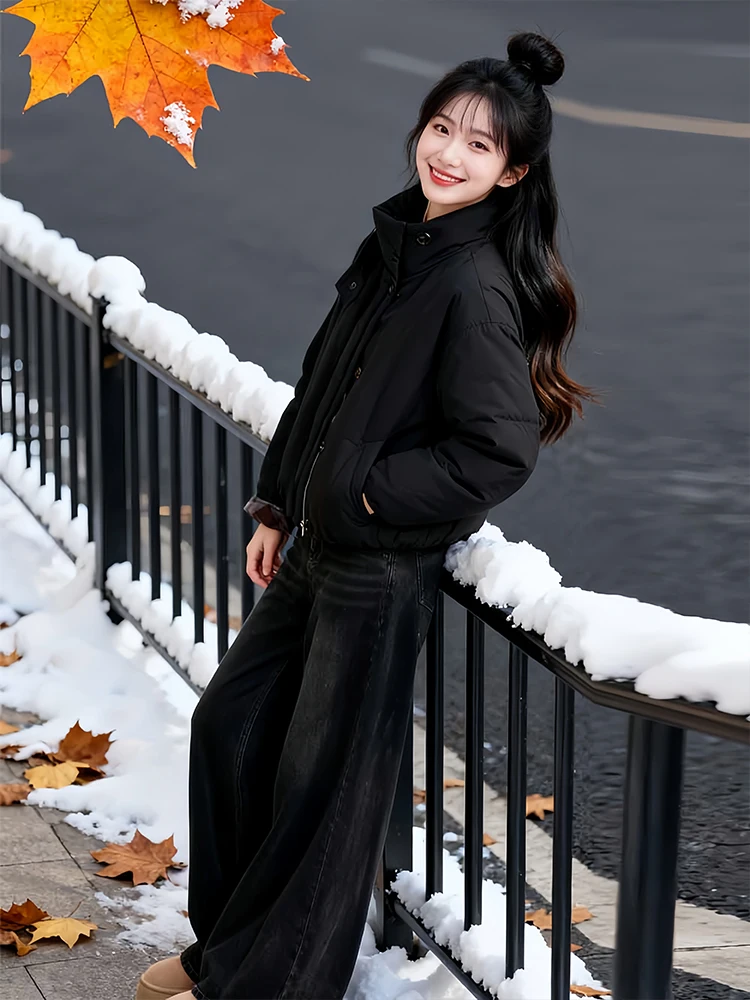 

Korean Sle ort Thiened down Cotton Jaet Women's Winter Outerwear Sli Commute Warm Fce Lined Padded Coat