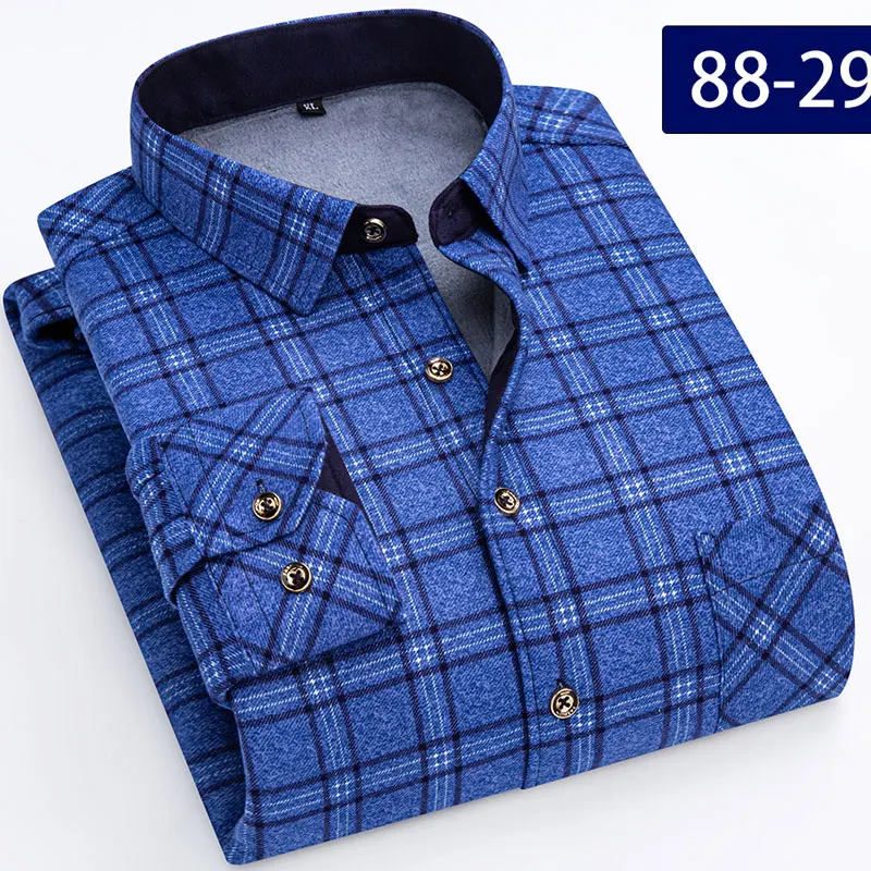 7XL 8XL thickened Autumn and winter men\'s shirt Long sleeve warm non-ironing slim fashion business casual plaid