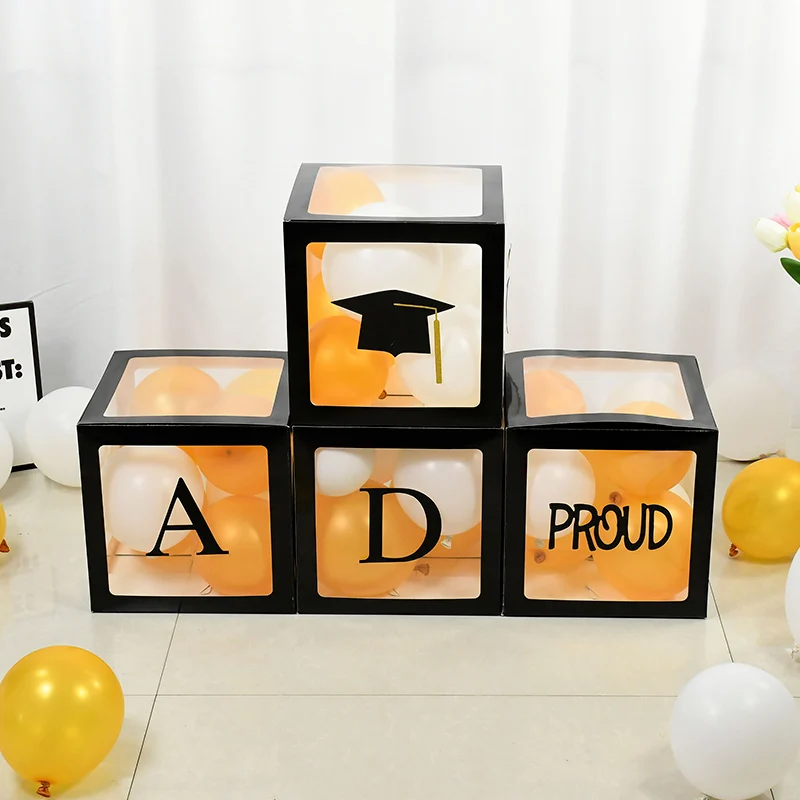 1set/16pcs Graduation Decorations Class 2024 Black Balloon Box With Lettering Class Proud Of You Graduation Party Decorations