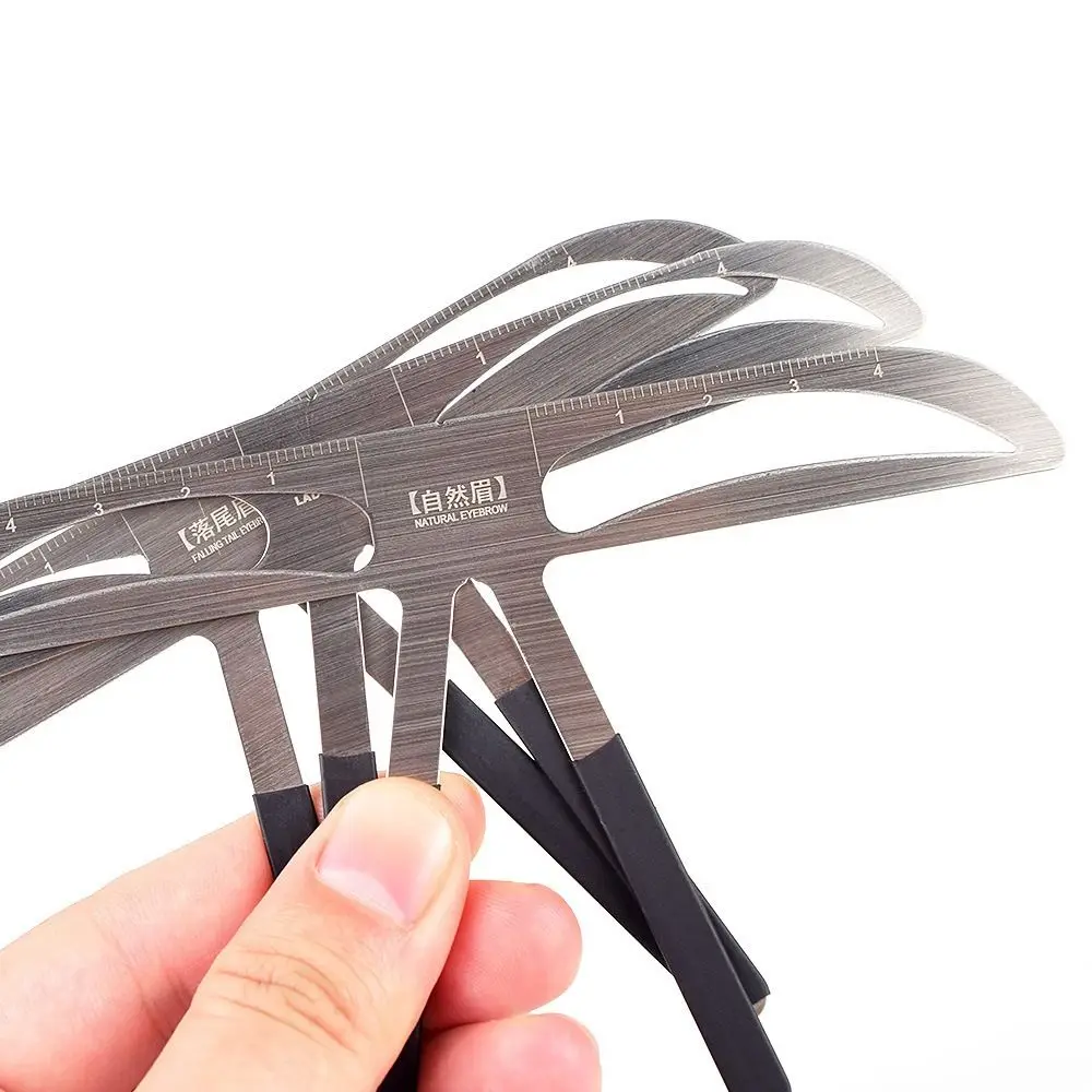 ثلاثية الأبعاد الحاجب الوشم حاكم التوازن المشكل 10 أنماط الحاجب أداة قياس دقيقة المعادن Microblading الحاجب Stencil مستحضرات التجميل