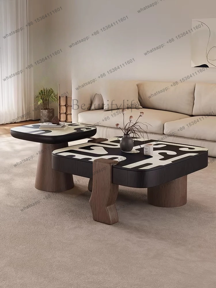 

Medieval household small apartment coffee table living room minimalist high-end round square table
