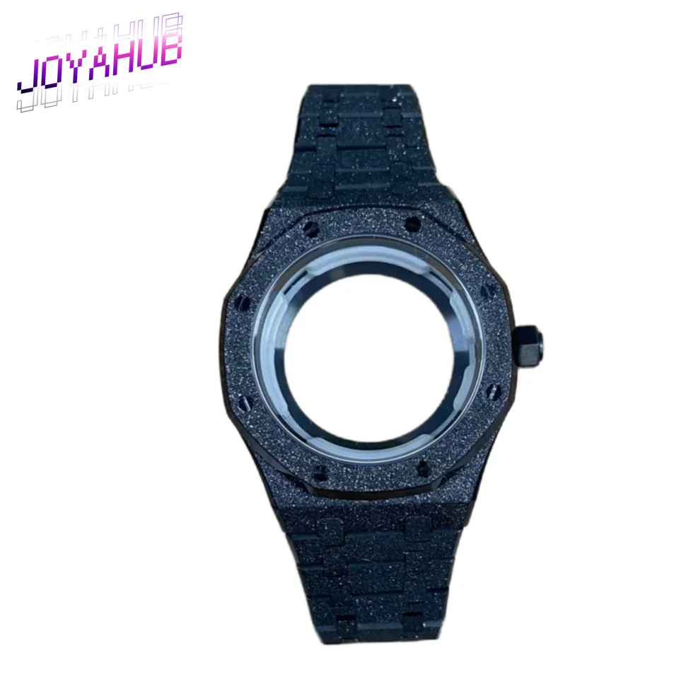 Customized LOGO Fashion Matte Black Case 41mm Stainless Steel Strap Steel Case Suitable for NH35/36 Machine Blue Treasure Mirror
