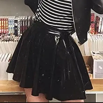 

Women Clothing Gloss Faux Leather Pleated Mini A-Line Skirts Ladies Shiny Sexy High Waist Skirt，Party Clubwear Support Custom