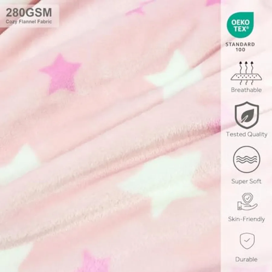 3-in-1 Travel Blanket and Pillow Set - 40x60 Inches Soft Pink Star Design, Travel Blanket Airplane Compact with Bag, Potable Pi - view 5