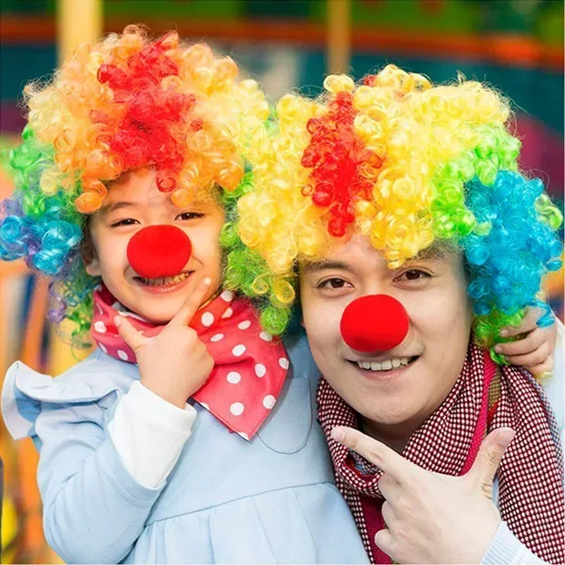 Colorful Bouffant Synthetic Curly Clown Wig Nose Cosplay Hair for Christmas New Year Adult Birthday Party Disco Kids Gift