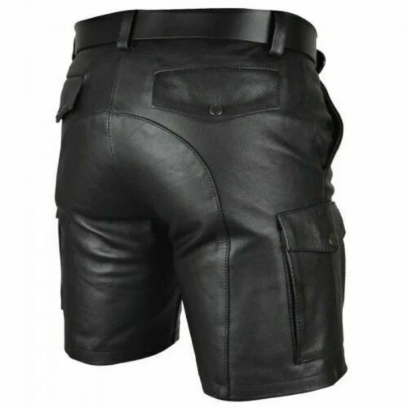 Summer Streetwear Trend Men PU Faux Leather Shorts with Pockets Nightclub Wear Casual Fashion Shorts Medieval Punk Costumes 5XL