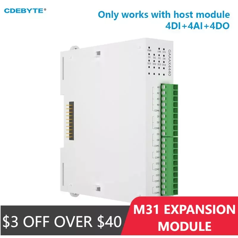 

4DI+4AI+4DO Distributed Remote IO Expansion Module Analog Switch Acquisition CDEBYTE GAAAX4440 Fast Expansion RJ45 RS485 Modbus