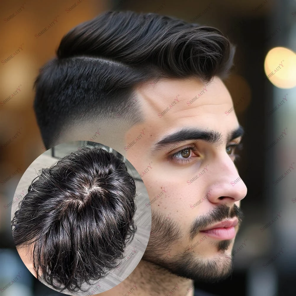 

Реалистичные парики-накладки из натуральных индийских волос на шелковой основе с кружевной передней частью # 1 # Дышащий шелковый топ-накладка для мужчин 1B (тупе-протез)