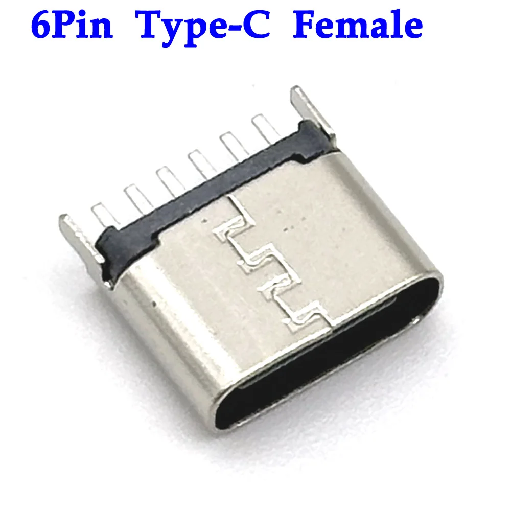 6Pin USB C Female Connector Panel Mount Jack TYPE-C Charging Port of Solder Wire Type Socket With PD fast charging Vertical 6.8H