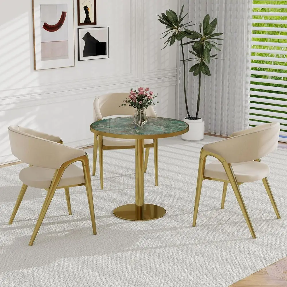 

31.5 Inch Round ern Dining Table Bistro Tulip Table with aux Marble Top, Sturdy Metal e or Kitchen Oice Cae Breakast Nook