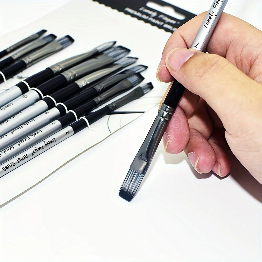 

10 шт. профессиональный набор плоских кистей с деревянными ручками - прочная нейлоновая щетина для рисования акрилом, акварелью, гуашью