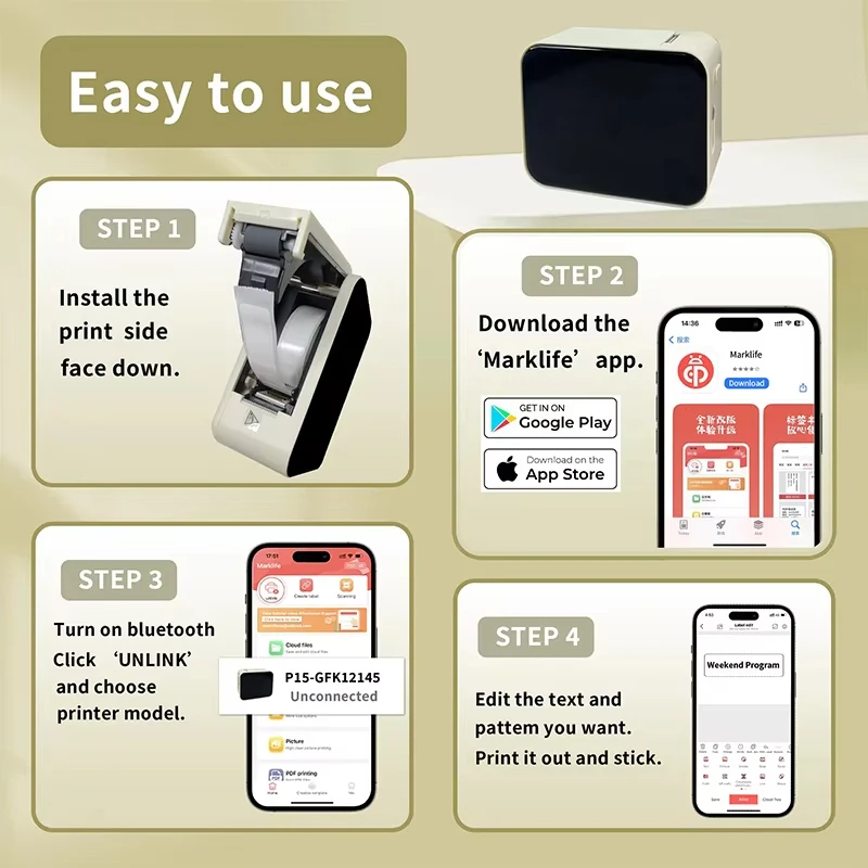طابعة الملصقات الحرارية Marklife P15 طابعة لاصقة لاسلكية مماثلة لآلة وضع العلامات Niimbot D110 D11 المتنقلة للعلامات المنزلية #2