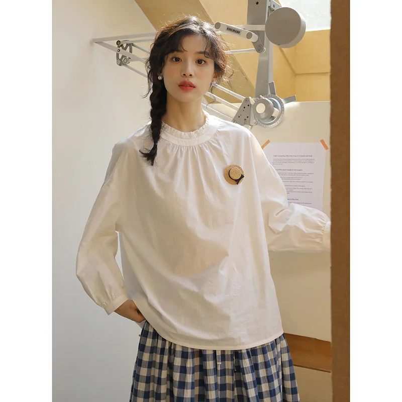 

plus Size Women's Slimming Younger Concealing Casual round Neck Forest System T-Shirt Top Base Shirt Spring Autumn New Style