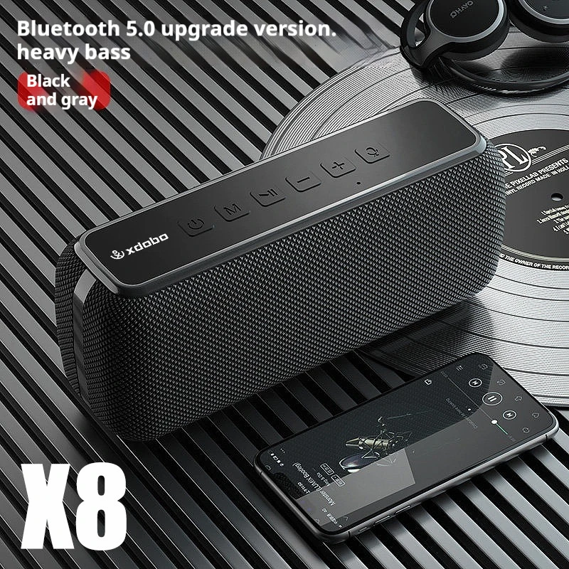 Xdobo-X8 Stereo Mega Bass Speaker, Bluetooth 5.0, Controle de Fala, Portátil, Veículo Montado, Exercício Desktop, Homem Presentes