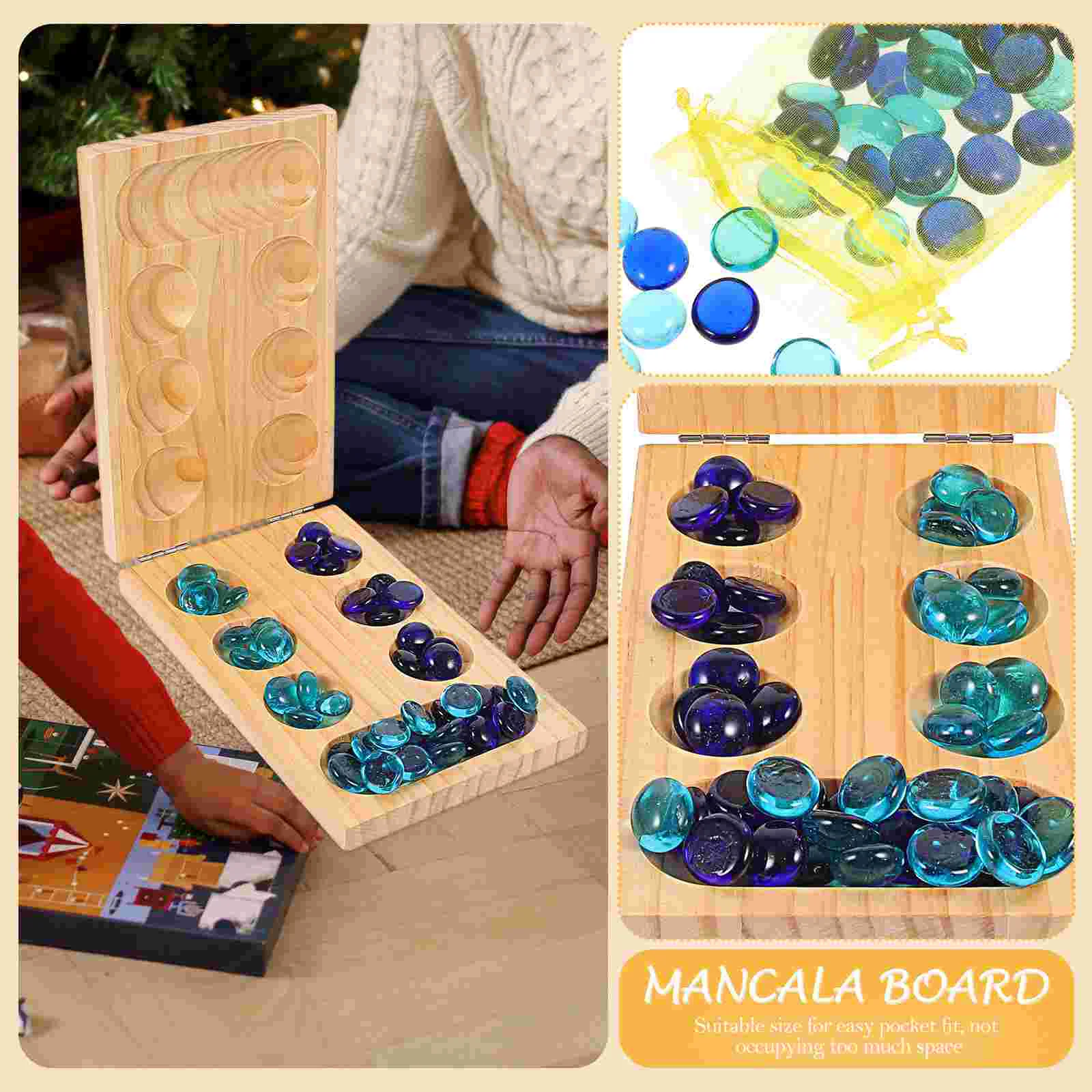 Mancala Crianças Xadrez Aldult Jogo de Madeira Placa Dobrável Treinamento Pensando Quebra-cabeça Dobrável Viagem