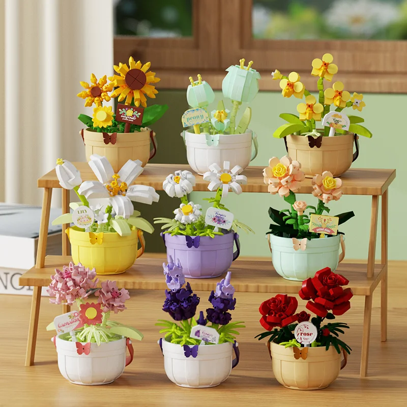 Blocos de Construção Micro DIY MINI Coloridos Criativos Cesta Floral Brinquedos Educativos Divertidos Decoração de Mesa Presente de Natal