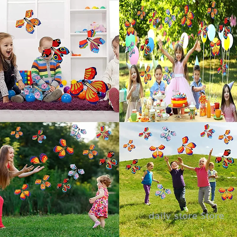 

5 шт., волшебная летающая бабочка, фея, летающие игрушки, намоточная резинка, заводная игрушка, цветная бабочка, закладка, сюрприз, подарочное украшение