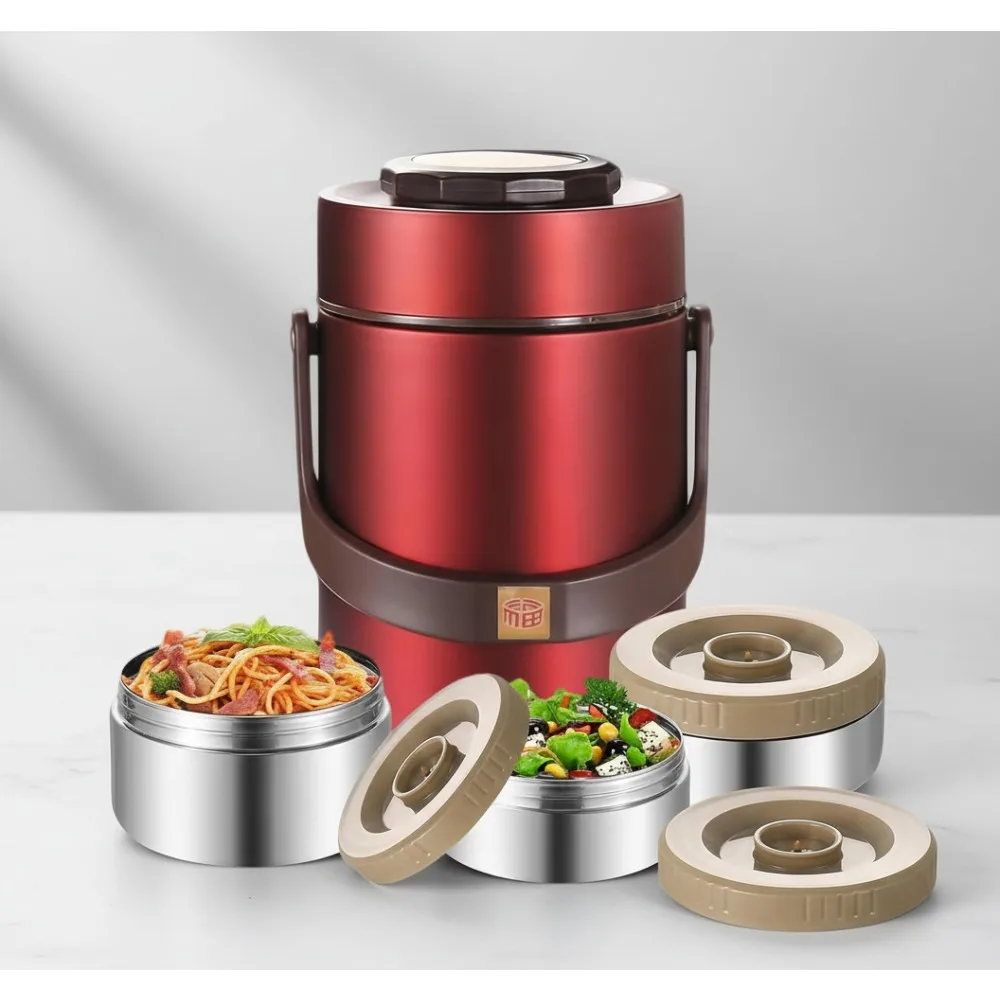 

Ланч-бокс с вакуумной изоляцией, 67 унций, 3-х уровневый штабелируемый контейнер для горячего питания, герметичная термобаночка из нержавеющей стали для офиса и улицы