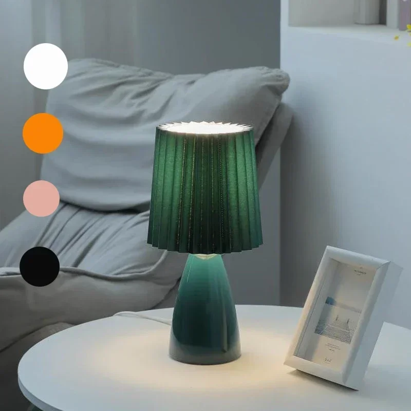 Milkshake Bedroom Night Lamp DESK LIGHT E27 Pleats Table LED INS Floor Girl Bedside Ceramic Indoor Lighting Lights