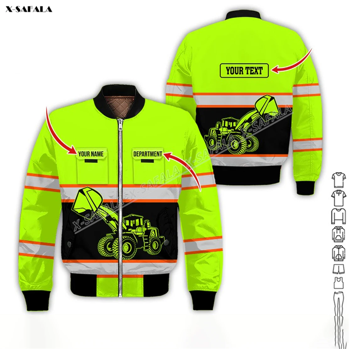 

Custom Bucket Wheel Loader Truck 3D Printed Bomber Thick Jacket Adult Men Flight Pilot Zipper Coat Warm Uniform Workwear Safety