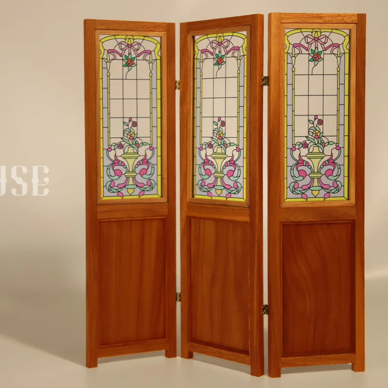 Miniature Model Dollhouse Furniture Red Cherry Wood Vintage Flower Window Screen Partition Bjd Ob11 Gsc Blyth Soldier Lol Decor