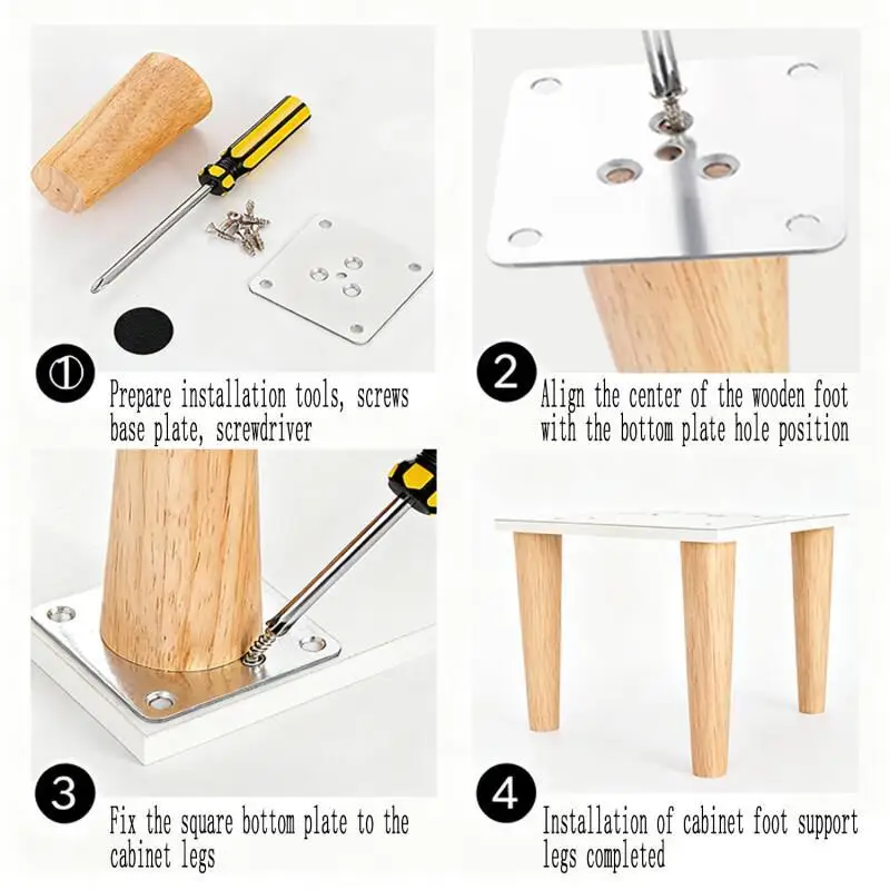 4Pcs Wooden FurnituresFeet, Oblique & Straight Design, Non-Slips Durables Legs for Chair, Table, Sofa & Cabinet Replacement