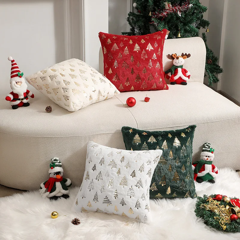 Christmas Decor Foil Print Cushion Cover Plush Soft Pillowcases for Living Room Sofa Bedroom 30x50 / 45x45cm Throw Pillow Cover