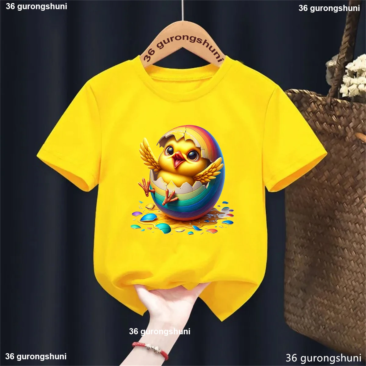 Kawaii Kids Clothes Funny Little Yellow Chicken Printed T Shirt Girls/Boys Summer Short Sleeve T-Shirt Harajuku Shirt Streetwear