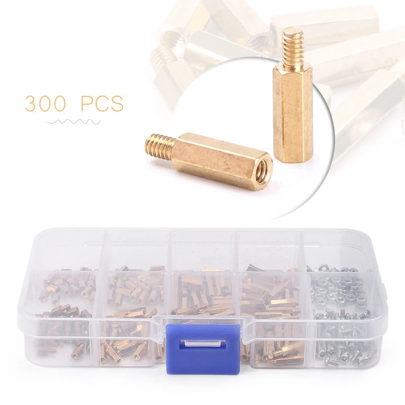 300X Brass M2 Hex Column Standoff Support Spacer Screw Nut Assortment Kit