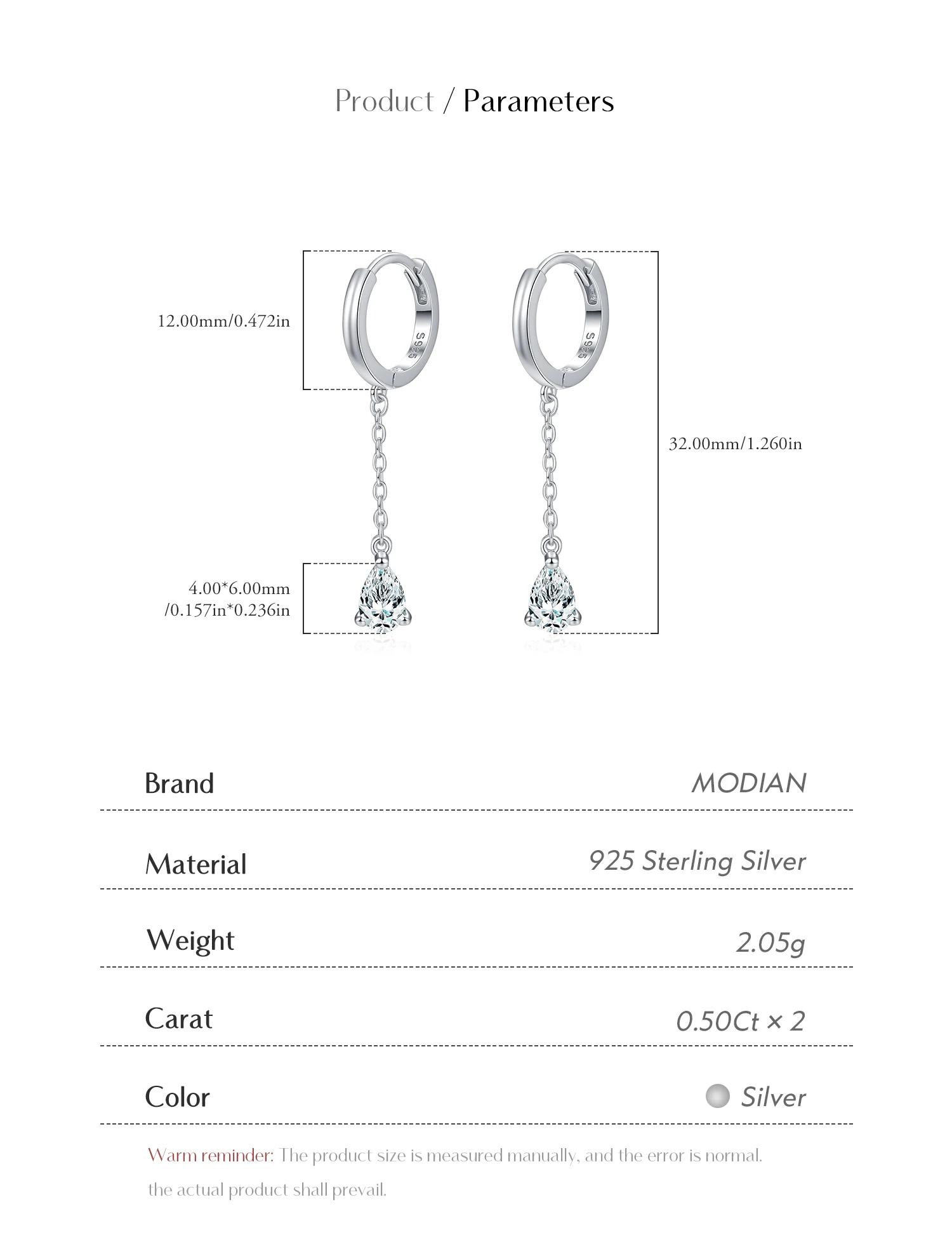 MODIAN 1 CT D Color Pear Cut Moissanite Drop Earrings 925 Sterling Silver Long Chain Lab Diamond Hoop Earrings Jewelry For Women