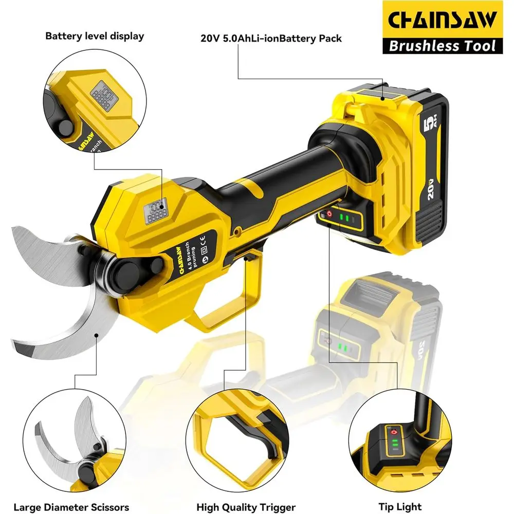 مقصات تشذيب القطب الكهربائية 2 في 1، توافق لاسلكي مع بطارية Dewalt 20V MAX، مقلم قطر القطع 1.6 بوصة، 14.8 قدم MA
