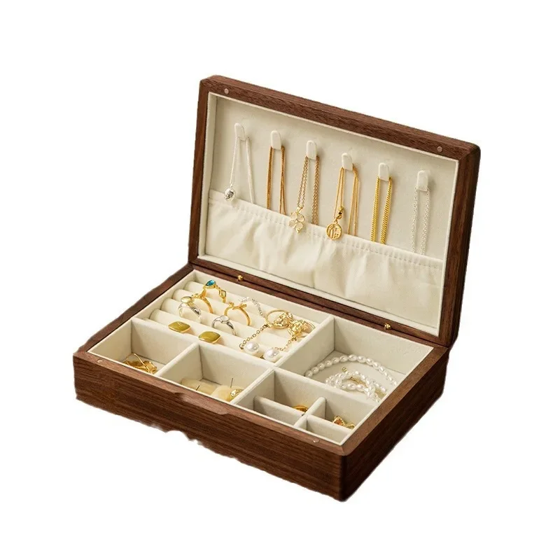 Jewelry solid wood box, walnut storage box, necklace ring, solid wood storage box, high-end cosmetic storage box