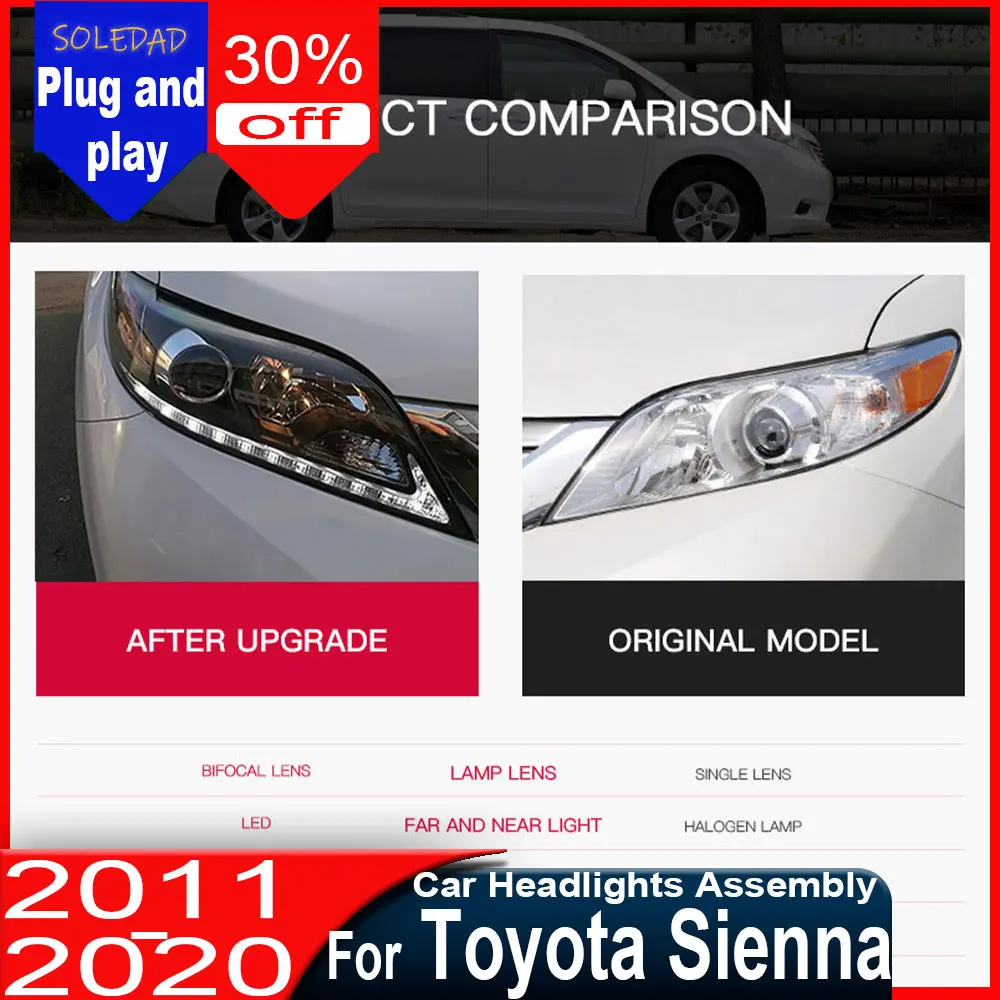

Car Headlights For Toyota Sienna Headlamp 2011 2012 2013 2014-2020 Modified LED DRL Daytime Running Lights Head Lamp Head light