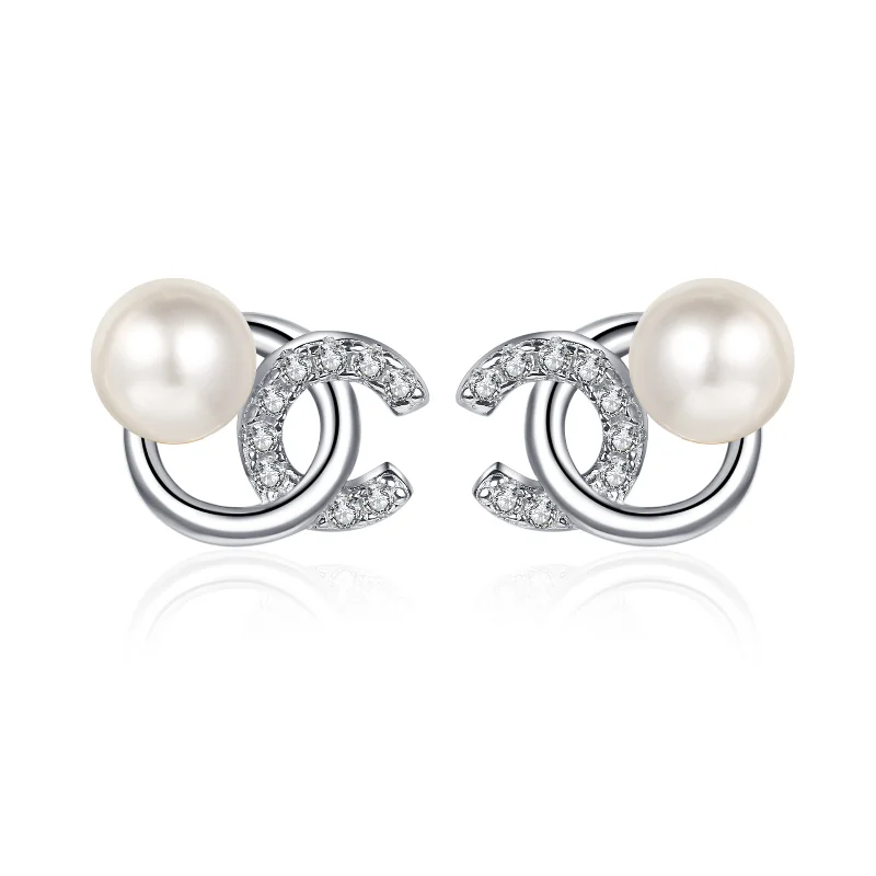 

S925 Sterling Silver Earrings with Natural Flawless Freshwater Pearl Moissanite Earrings for Women