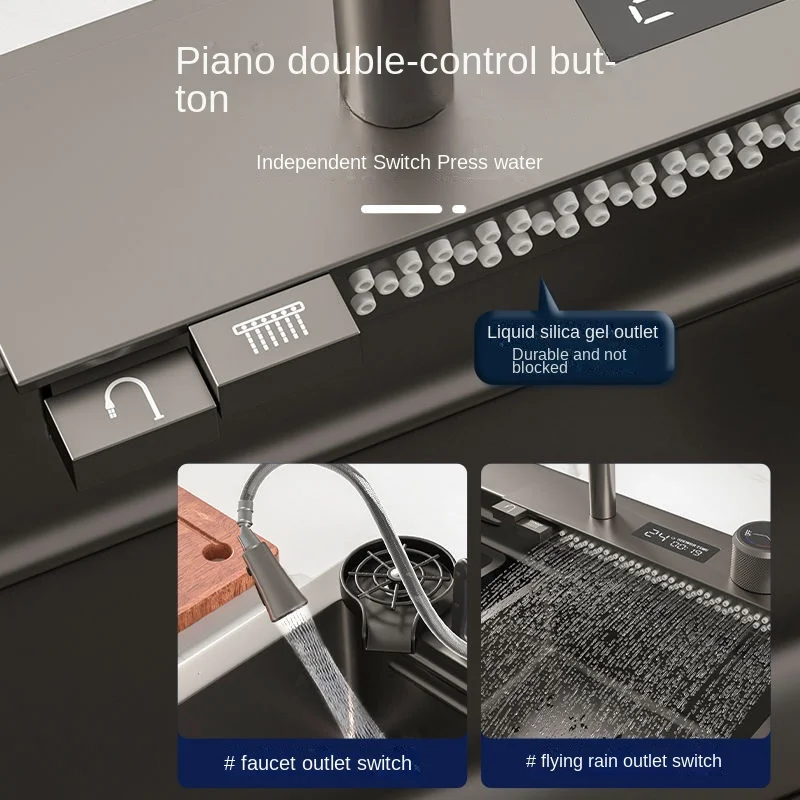 Imagem -04 - Pia de Revestimento Manual em Bacia Grande de Slot Único Botões de Exibição Digital Piano Estilo Tubarão Aço Inoxidável