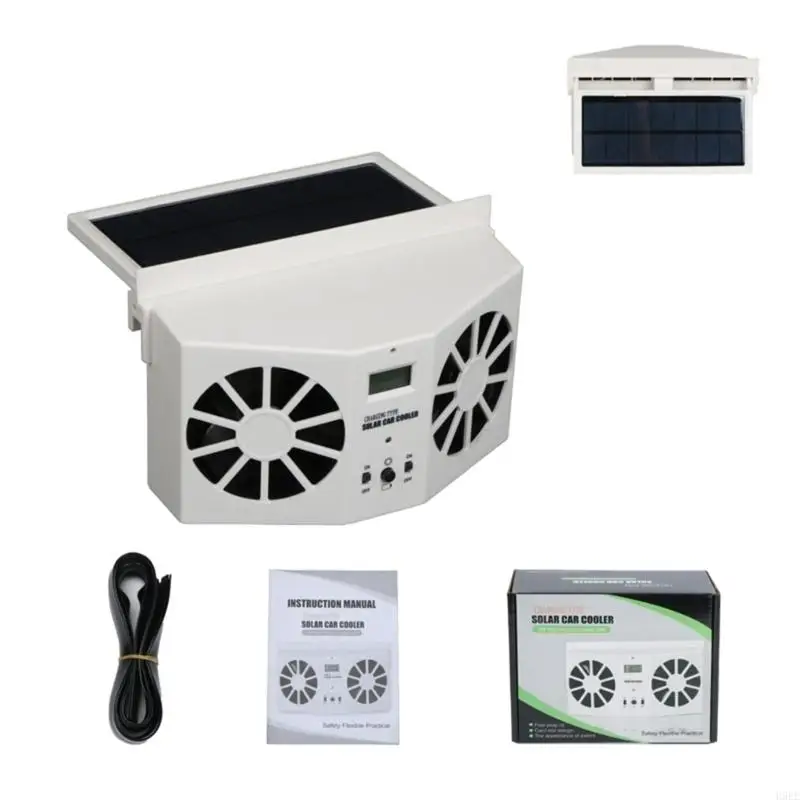 Solar Powered Car Window Vent Fan with Twin Temperature Display and Adjustable Panel for Parked Cabin Venting H9EE