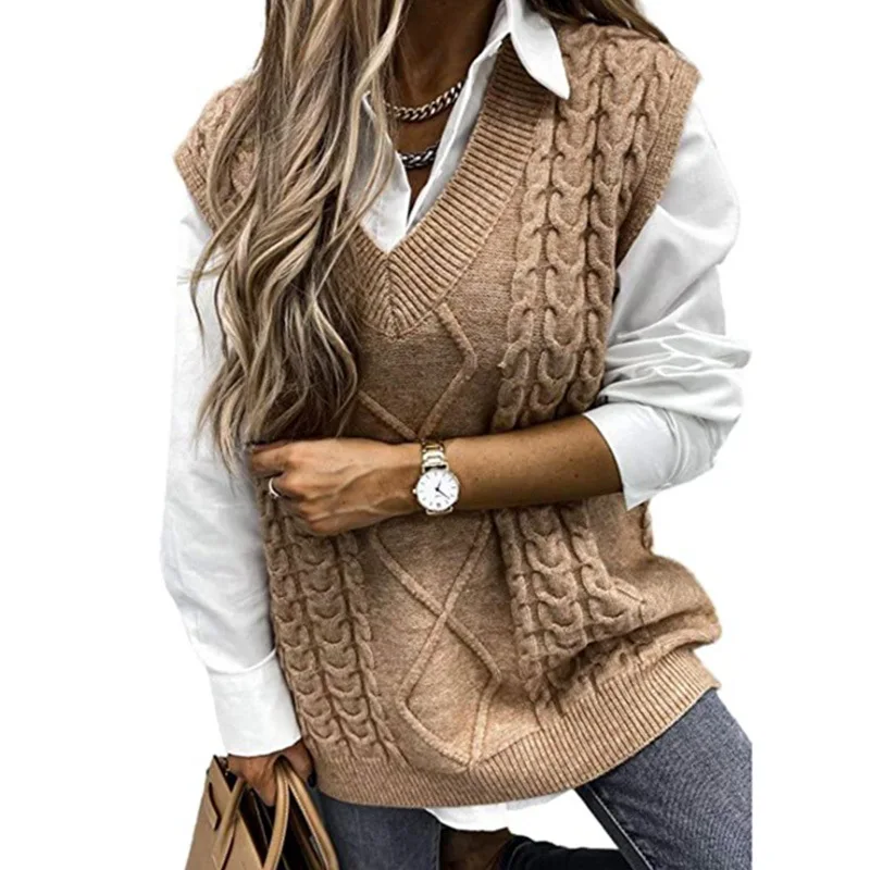 Women's Svel V-Ne Knitted Sweater Vest Autumn Faion Regular Thin Acrylic Blend Fabric Knitted Autumn Trend